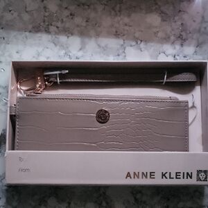 Anne Klein Croc-Embossed Wallet in Beige
